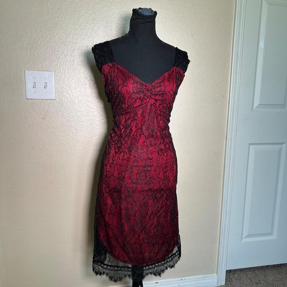 Yi Han Grunge Goth Red Black Lace Slip Dress Y2K Vintage Style 3XL